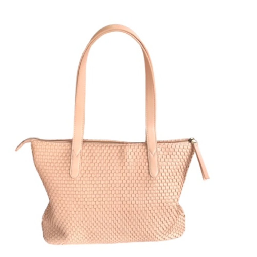 Joy Susan Blush Shelly Faux Leather Woven Tote Bag Purse Shoulder Strap Travel